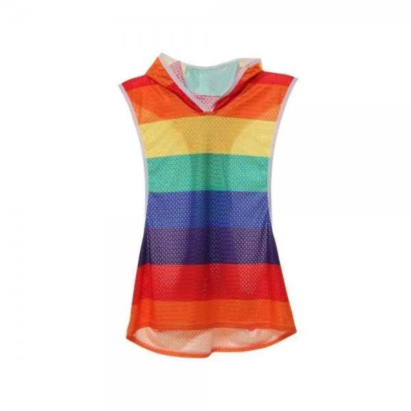 Rainbow Hooded Men's Vest V-neck Hollow Breathable Thin Sexy Sleeveless Loose I-shaped Top Without Pants