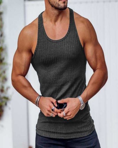 Summer Knitted Vertical Stripes Fitness Sports Casual Slim Fit Men's Vest Men's I-shaped Vest Men